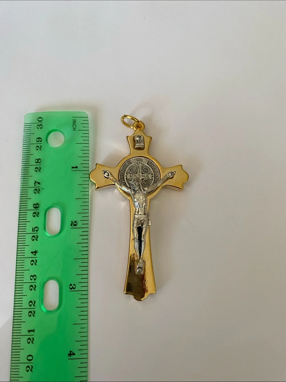 Gold Saint Benedict Silver Two-Tone Crucifix Pendant religious jewelry